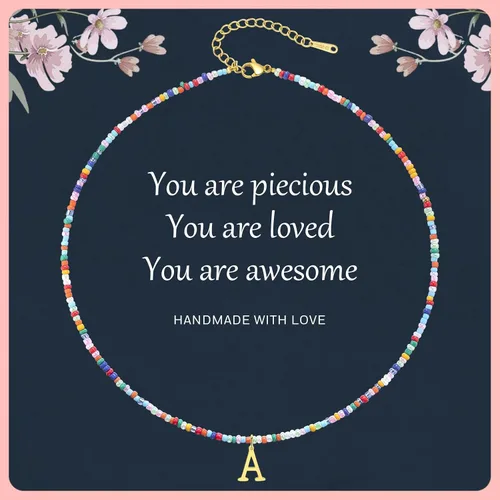 Miniatura 7 de Collares con iniciales de cuentas coloridas para niñas, adolescentes, regalos hechos a mano, personalizados, de acero inoxidable chapado en oro