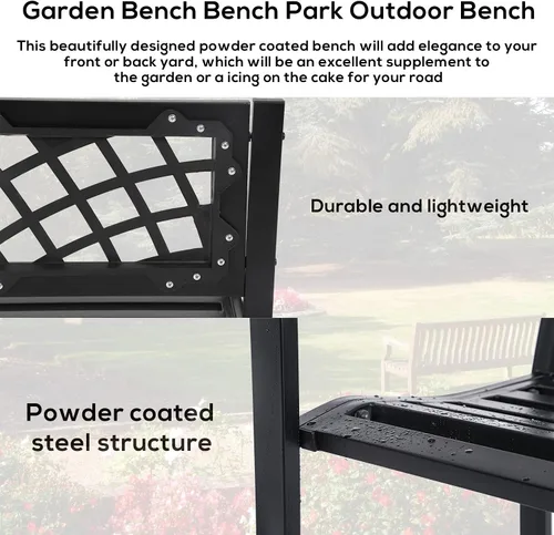 Miniatura 5 de HCY Banco de jardín al aire libre, banco de metal para patio, banco de jardín, mueble con marco de acero resistente para exteriores, patio, parque