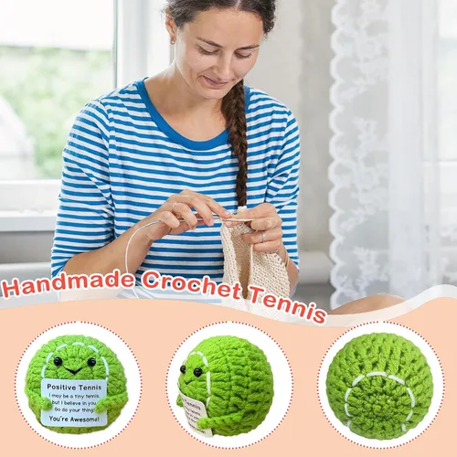 Miniatura 6 de Mini Pelota de Tenis Divertida de Ganchillo, Regalos para Amantes del Tenis, Regalos de Cumpleaños para Hombres y Mujeres Jugadores de Tenis, Apoyo