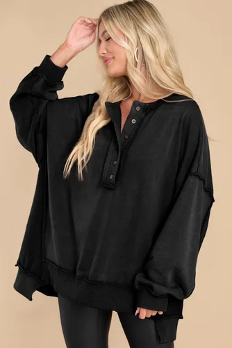 Miniatura 72 de AlvaQ - Sudadera de gran tamaño para mujer, informal, de manga larga, con botones y cuello Henley, tipo túnica