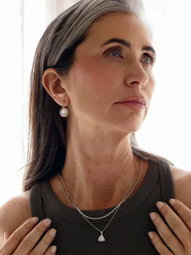 Miniatura 56 de Aretes colgantes de plata de ley 925 seleccionados a mano AAA+ de 7.5 a 0.315 in con perlas cultivadas de agua dulce blancas para mujer