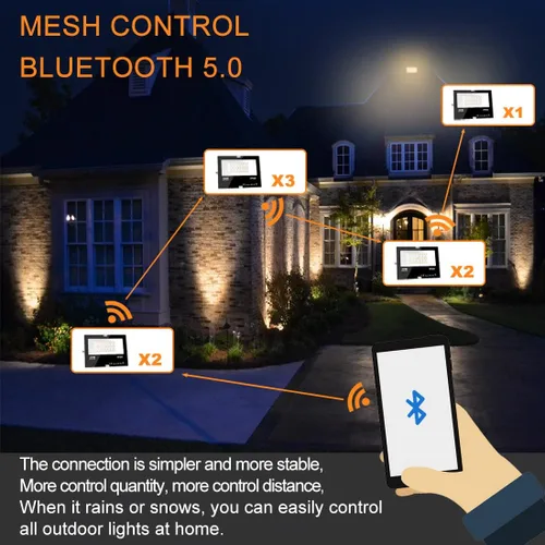 Miniatura 9 de MELPO Luz de inundación LED para exteriores, equivalente a 800 W, 8000 lm, iluminación inteligente RGB para paisaje, con control de aplicación