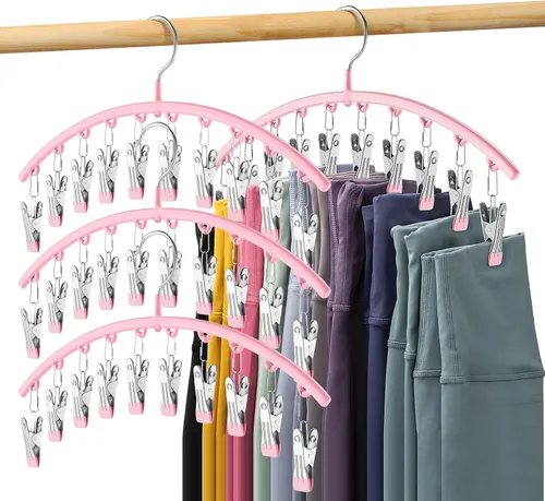 Organizador de leggings para armario, perchas de metal, paquete de 4 con 10 clips con capacidad para 40 leggings, ahorra espacio con organizadores y