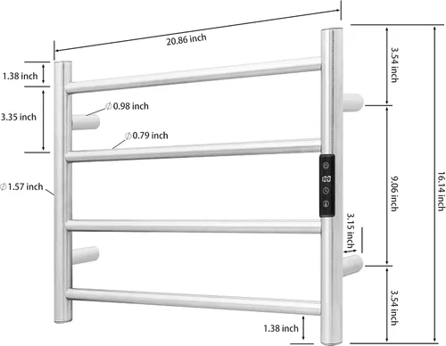 Miniatura 6 de KEG Calentador de toallas montado en la pared con temporizador incorporado 4 barras de acero inoxidable eléctrico calentado toallero para baño