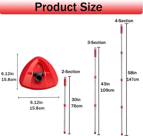 Miniatura 2 de Mango de repuesto para trapeador giratorio, barra de repuesto de trapeador de 4 secciones de 30 a 58 pulgadas y base compatible con mango
