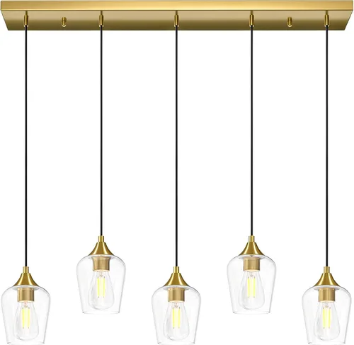 Miniatura 19 de VONLUCE Lámpara Colgante de Isla de Cocina, Lámpara Colgante de Oro Cepillado con Base E26 y Cable Ajustable, Iluminación Colgante Moderna con Dorado
