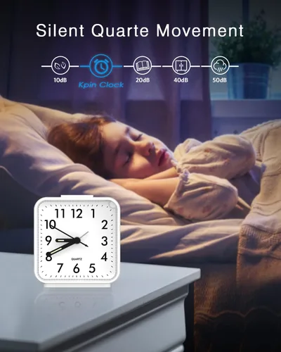 Miniatura 4 de AMIR Reloj Analógico Silencioso Sin Tic Tac Pequeño, Para Viajar con Función de Repetición y Luz, Sonidos de Tono Ascendente, Reloj de Alarma Fuerte