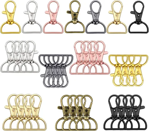 Miniatura 13 de Hotop 35 piezas de cierres giratorios para llavero, gancho de clip de metal de langosta con anillos en D para llavero, bolso, hardware, proyecto