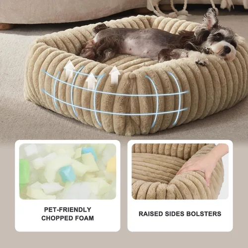 Miniatura 3 de FURTIME Cama para perros de tamaño mediano, cama ortopédica lavable para mascotas con funda extraíble, rectangular, suave, relajante, para Beige