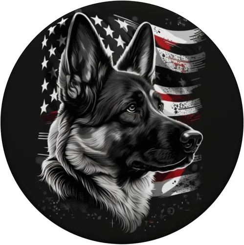 Miniatura 3 de PopSockets de perro pastor alemán con la bandera americana, estilo vintage, patriótico, PopGrip intercambiable