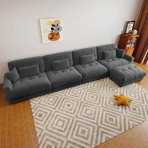 Miniatura 86 de Sofá modular de gran tamaño de 94 pulgadas, sofás seccionales grandes de color beige y blanco para sala de estar, juego de sofá de terciopelo, sofás