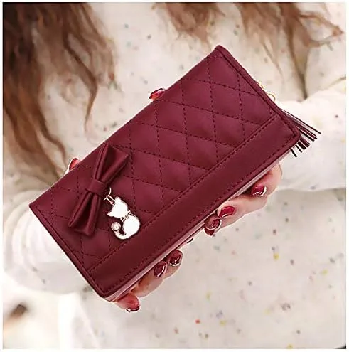 Miniatura 2 de UTO Cartera de piel sintética para mujer, de gran capacidad, colgante de gato, soporte para teléfono, organizador de chequera, con cremallera