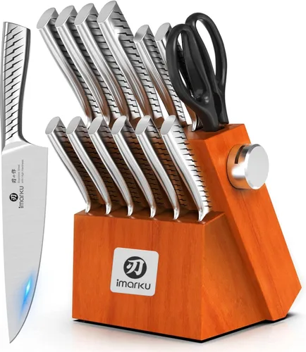 Miniatura 11 de imarku Juego de cuchillos de cocina, juego de 14 cuchillos de acero inoxidable japonés, cuchillos de chef con afilador integrado, apto para Gris