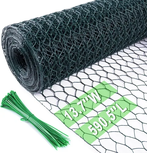 Miniatura 22 de Alambre de pollo de 13.7 pulgadas x 393.7 pulgadas, malla galvanizada hexagonal para jardín, valla de jardín para mascotas, conejos, pollos con 100