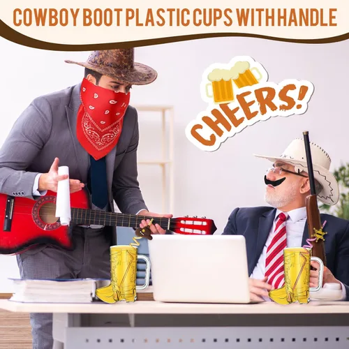 Miniatura 6 de Sliner 30 piezas de recuerdos de fiesta de vaquero incluyen 6 tazas de botas de vaquero de 20 onzas, 6 pajitas de plástico de vaquera, 6 bandanas