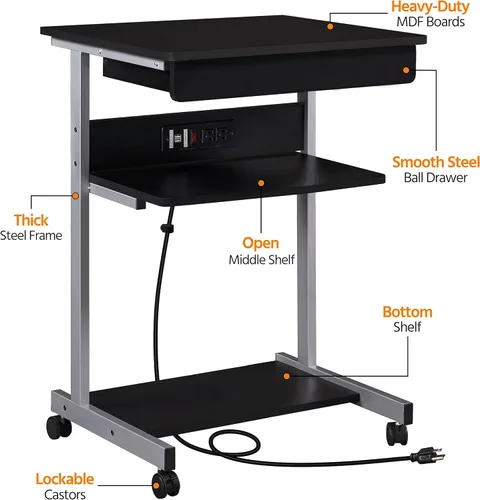Miniatura 3 de Yaheetech Mesa para computadora portátil de 22 pulgadas, escritorio de oficina en casa con toma de corriente para espacios pequeños, estación