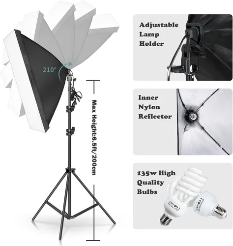 Miniatura 2 de Kit de iluminación Softbox para fotografía, kit de inicio de YouTube, equipo fotográfico, luz de estudio suave con soportes de luz y práctica bolsa