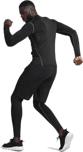 Miniatura 4 de BUYJYA 5 piezas de pantalones de compresión para hombre, camisa de manga larga, conjunto atlético, ropa de gimnasio, entrenamiento, regalo del día