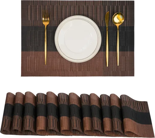 Miniatura 27 de Juego de 6 manteles individuales, antideslizantes, tejido de PVC, fáciles de limpiar, resistentes al calor, para cocina, comedor, decoración Beige