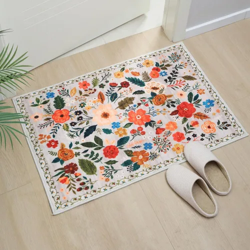 Miniatura 6 de Rugcomf Alfombra para Puerta Interior Entrada 2x3 Alfombra Lavable a Máquina Boho Floral Alfombra de Área Pequeña Antideslizante de Pelo Bajo