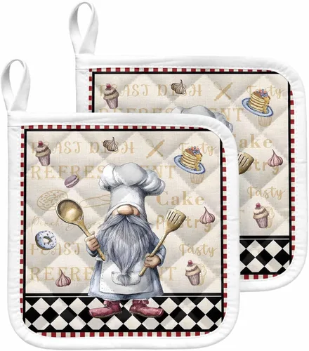 2 soportes para ollas para encimera de cocina, gnomos de chef, con aislamiento térmico, almohadillas calientes para horno, barbacoa, hornear, tapete