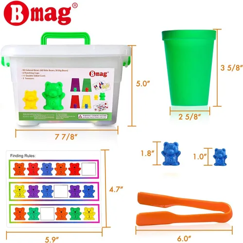 Miniatura 6 de Bmag Contar osos con tazas de clasificación a juego, juguete educativo STEM de reconocimiento de color de números para niños pequeños, juguete