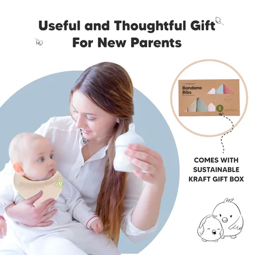 Miniatura 7 de KeaBabies 8 unidades de baberos tipo bandana orgánicos para niñas - Baberos tipo triángulo súper absorbentes para bebés que babean y están en Pastel