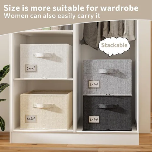 Miniatura 5 de 2 paquetes de organizador de zapatos para armario, se ajusta a 16-32 pares, contenedores de almacenamiento de zapatos de tela, cajas grandes de Beige
