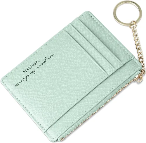 Miniatura 26 de URAQT Cartera para tarjetas de crédito, cartera minimalista de cuero delgado con cremallera, mini protector de tarjeta de crédito, llavero bolsillo