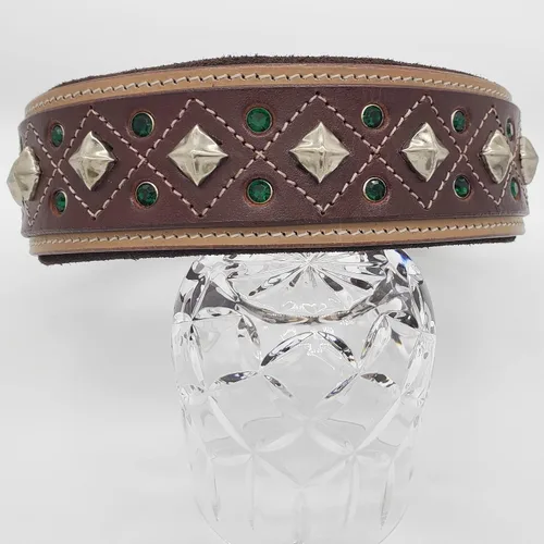 Miniatura 8 de Blazing Paws Darlington - Collar de perro de cuero de lujo de 2 pulgadas de ancho para perros grandes, hecho a mano de gamuza acolchado de cristal