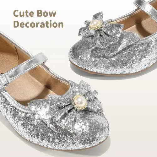Miniatura 3 de DREAM PAIRS Zapatos de vestir para niñas, zapatos de princesa para niñas pequeñas, zapatos de tacón bajo Mary Jane con purpurina para fiesta