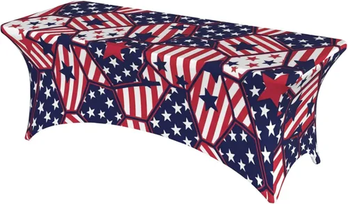 Miniatura 15 de Mantel rectangular ajustable de elastano elástico con estrellas patrióticas americanas de 4 pies, protector de mesa para fiestas, eventos