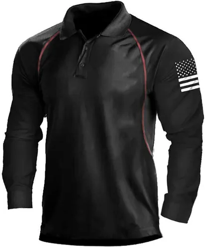 Miniatura 4 de Camisa polo de manga larga con bandera estadounidense para hombre, cuello gráfico patriótico, camiseta de golf, moderna, casual, cuello en V, tops
