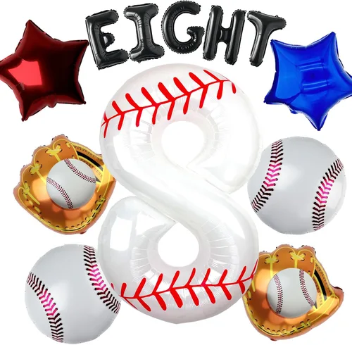 Miniatura 23 de Juego de globos de béisbol de 40 pulgadas, decoraciones de fiesta de cumpleaños número 10 para niños, globo de béisbol número 10 para suministros