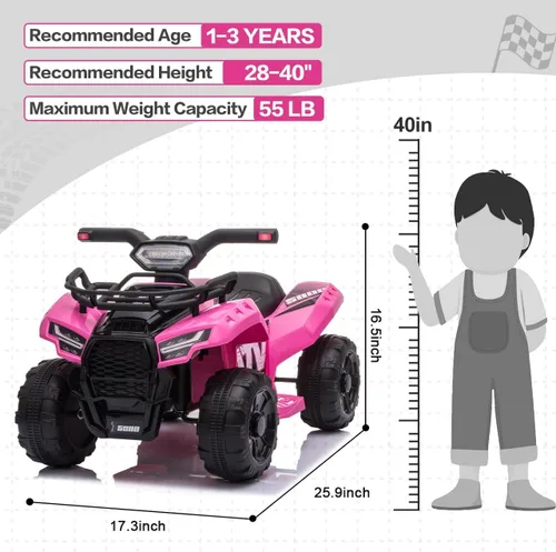 Miniatura 6 de Cuatrimoto eléctrica de juguete con baterías de 6 Voltios, 4 ruedas, faros, MP3, USB, control de volumen y un asiento grande para regalar a niños