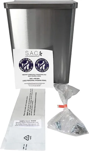 Miniatura 6 de S.A.C. SOCIALLY ACCEPTABLE CONTAINMENT Receptáculo para Servilletas Sanitarias, Montaje en Superficie, Acero, Medidas: 7 ½ " w x 9 3/4" H x 4" D