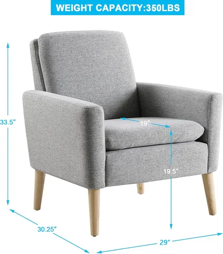 Miniatura 2 de Juego de 2 sillas decorativas para sala de estar, silla de lectura cómoda tapizada de tela, sillón moderno de mediados de siglo para dormitorio, Gris