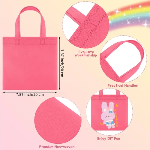 Miniatura 2 de Aneco Paquete de 30 bolsas reutilizables no tejidas para recuerdos de fiesta, 8 x 8 pulgadas, bolsas a granel con asas, bolsas de regalo de arcoíris