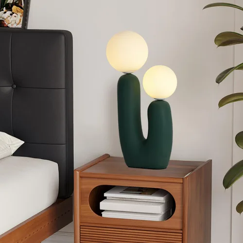 Miniatura 10 de Lámpara de mesa moderna naranja en forma de cactus con 2 luces, lámpara de seta, esfera de leche blanca de vidrio, lámparas de mesa bonitas
