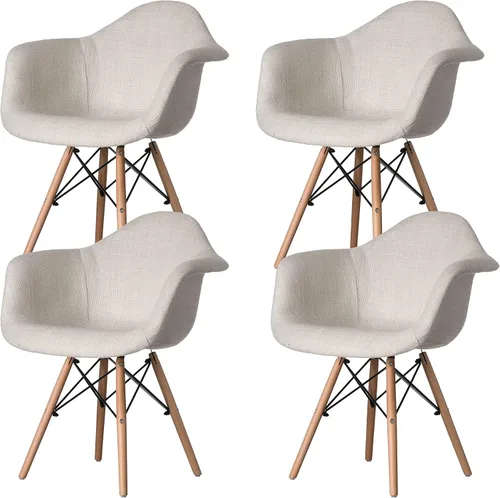 Miniatura 15 de Mid-Century - Juego de 2 sillas de tela moderna con brazos para sala de estar, patas de madera de haya, color blanco y negro