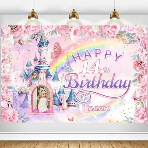 Miniatura 7 de Cartel personalizado de decoración de cumpleaños con temática de baloncesto de 14 años, pancarta de tela personalizada para suministros de fiesta