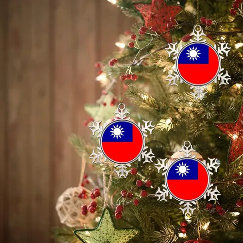 Miniatura 7 de Bandera nacional de peltre copo de nieve adornos de Navidad de China Taiwán bandera adornos para árbol de Navidad, decoración colgante de metal