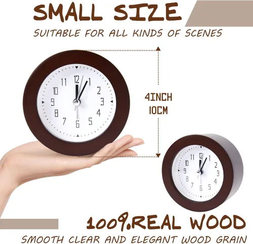 Miniatura 2 de Reloj despertador analógico de madera, silencioso y sin tictac, funciona con pilas, reloj de mesa con luz nocturna para dormitorio, habitación