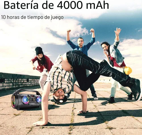 Miniatura 3 de Altavoz Bluetooth, Boombox Bluetooth portátil de 30 W con subwoofer, radio FM, luces coloridas RGB, ecualizador, sonido estéreo, graves potentes