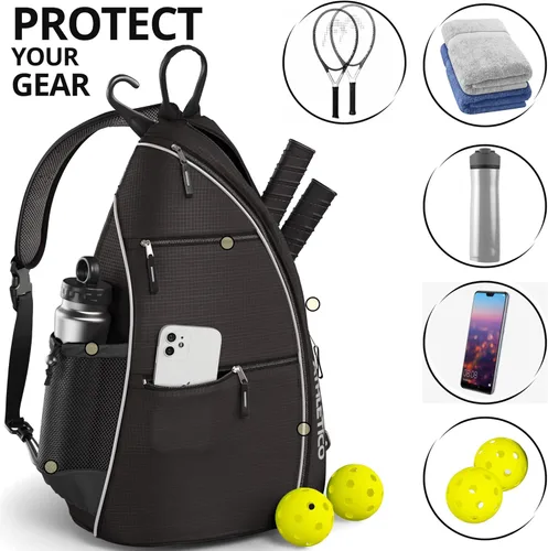 Miniatura 4 de Bolsa de Hombro Athletico - Mochila Cruzada para Pickleball, Tenis, Racketball y Viaje para Hombres y Mujeres Negro