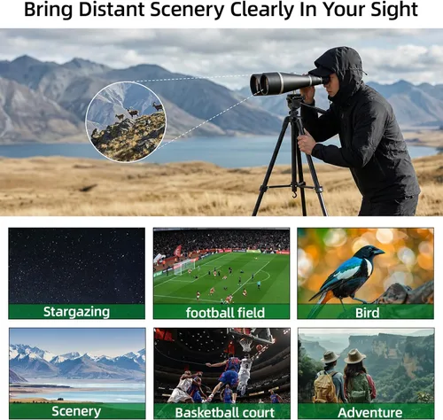 Miniatura 9 de Prismáticos de 30-260 x 80 para adultos de alta potencia, binoculares con trípode y correas para observar estrellas, observación de aves, viajes