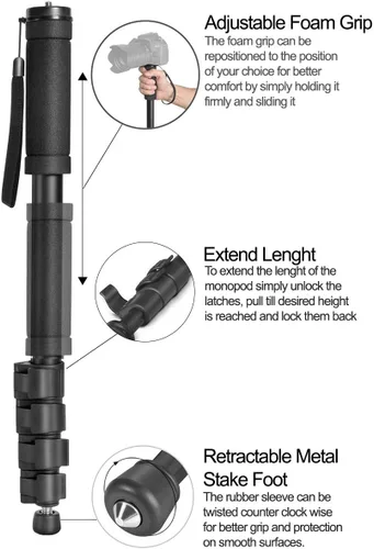 Miniatura 11 de Acuvar Monopie fotográfico de 62 pulgadas con correa de seguridad - Monopod de cámara de aluminio ligero para viajes y disparos al aire libre