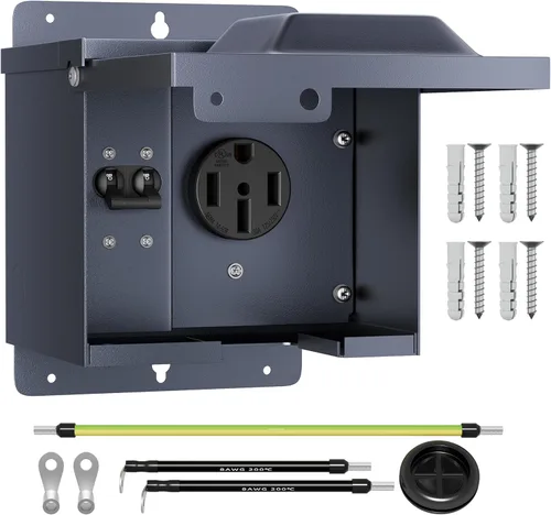 Miniatura 8 de Panel de salida de alimentación temporal resistente a la intemperie, panel eléctrico de RV precableado más grueso con toma de corriente de 20, 30