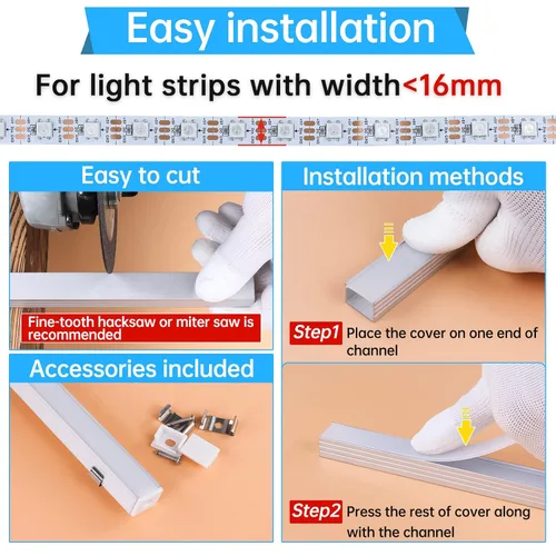 Miniatura 6 de Muzata Paquete de 10 canales LED de aluminio plateado con cubierta blanca lechosa U103 WW 1M de tamaño grande de 3.3 pies/3.3 ft