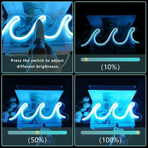 Miniatura 3 de Letreros de neón ondulados para dormitorio, letreros de neón LED azul hielo para decoración de pared, luces nocturnas alimentadas por USB